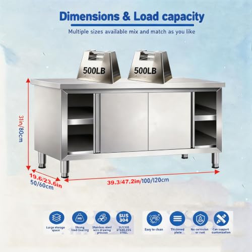 Image of Stainless Steel Work Table with Cabinet,47.2 inchx23.6 inch Commercial Prep