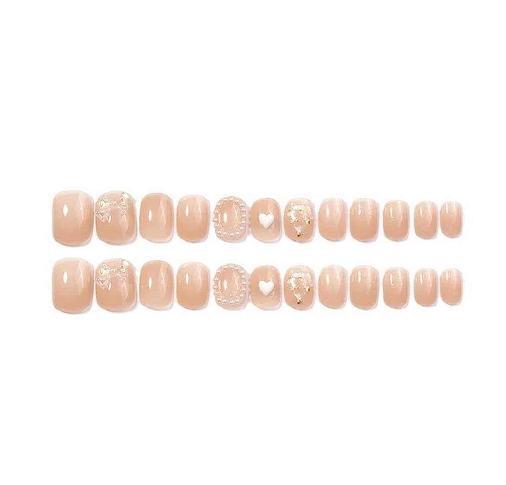 24Pcs Short Round Head Ballet Manicure Press On Nails Full Cover Artificial Coffin Fake Nail Manicure Decorations(Y8)
