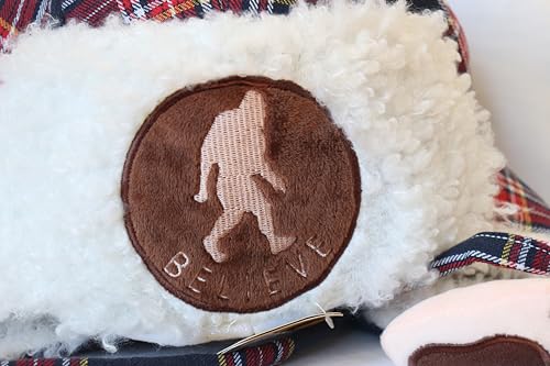 Wilcor Believe Bigfoot Toastie Big Foot Winter Hat One Size Fits Most Plaid Fleece Lined Red, Medium3