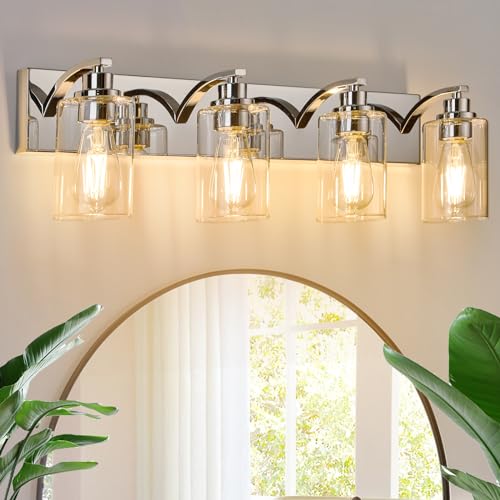 Image of 4-Light Bathroom Light Fixtures Modern Chrome Vanity Lights