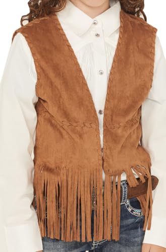 Girls' Faux Suede Vest, Whipstitch Fringe (US, Age, 12 Years, Camel)3