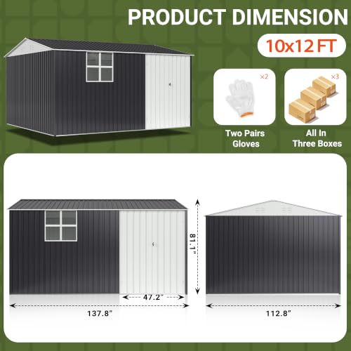 Image of Polar Aurora 10X12 FT Metal Outdoor Storage Shed with Window for Backyard | Heavy-Duty Galvanized Steel Garden Shed with Lockable Doors, Weatherproof Tool Shed, Black