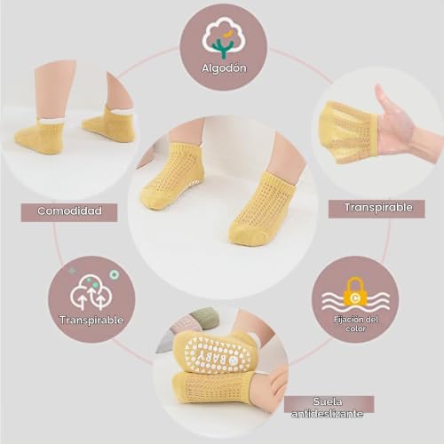 Miniatura 3 de Yanwang 8 Pares De Calcetines Antideslizantes Para Bebé Calcetines De Malla Para Bebés Niños Niñas Blue, M:1-3 Y