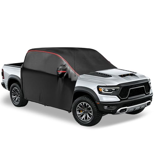 Image of MZS Cab Cover Compatible with RAM 1500 2500 3500 Crew Cab 2010-2023, 600D Waterproof Truck Half Cover with Driver Door Zipper Antenna Hole, All Weather Rain Snow UV Protection Car Cab Covers
