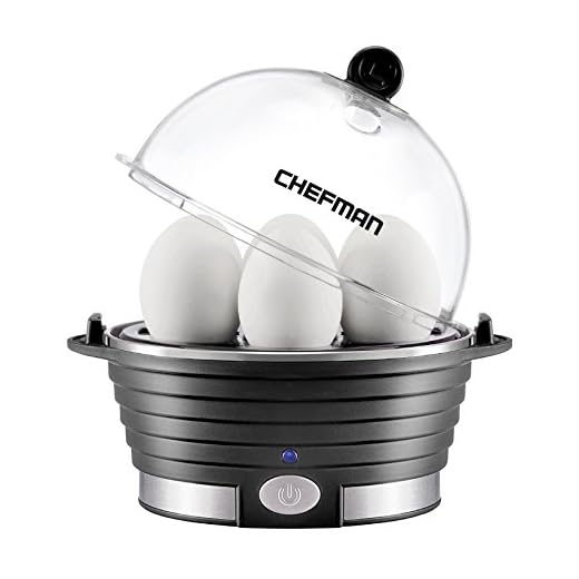 Chefman Electric Egg Cooker Boiler, Rapid Poacher, Food & Vegetable Steamer, Quickly Makes Up To 6, Hard, Medium or Soft Boiled, Poaching/Omelet Tray Included, Ready Signal, BPA-Free, Black