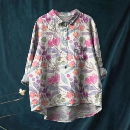 Women's Boho Floral Printed Lapel Long Sleeve Button Shirt Flowy Casual Loose Vintage Cute Vacation Tunic Top2
