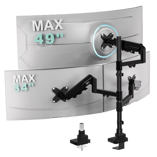 Image of WALI Stacked Triple Monitor Mount for 49 inch UItrawides and Dual 34 inch Monitors | Heavy Duty 3 Monitor Arm up to 33 lbs, Full Motion with Tilt, Swivel, Rotation, C-Clamp & Grommet Base, VESA 75 /100mm, Black