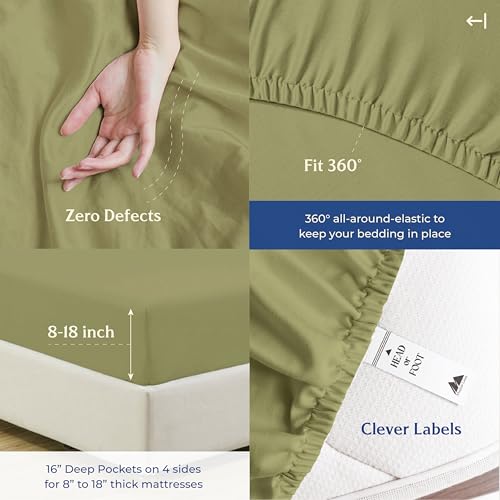 Image of Mayfair Linen 100% Organic Cotton Sheets Queen Size - 4 PC Organic Cotton Queen Size Percale Weave Sheet Set, Soft, Cooling, Crisp & Breathable, 16 inch Deep Pocket Hotel Quality Bedding Set - Sage Green