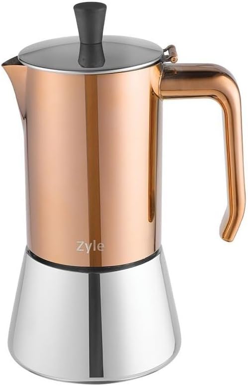 ZYLE Maestro Moka Pot, 4-Cup (160 ml), Induction and All-Stove Compatible, Full Stainless Steel, Italian Style Stovetop Espresso Maker