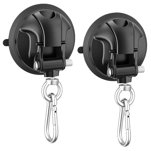 Suction Cup Hooks with Snap Hook, 2 Pcs Upgraded Heavy Duty Tie Down Suction Cup Strong Outdoor Car Camping Essential Accessories for RV Awning Straps Camper Tarp Tie-Downs Boat Window Glass Anchors