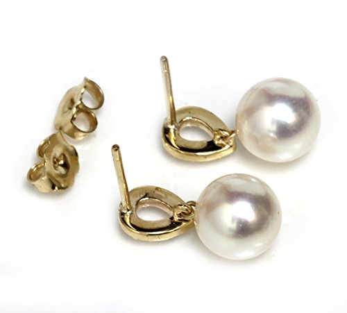 14k Gold - 8.5-8 MM Akoya Cultured Pearl Diamond Unify Earrings for Women Hanadama Quality3