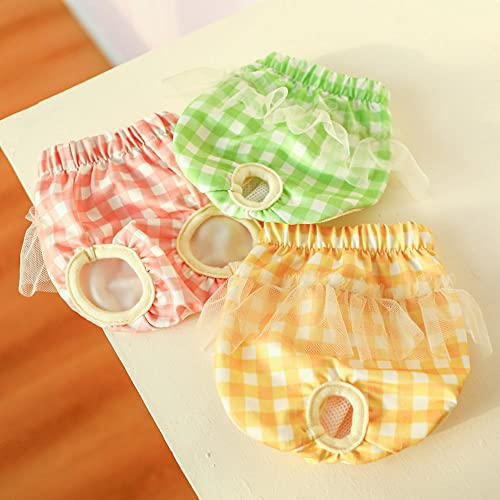 Image of Small Dog Sanitary Panties, Lace Washable Reusable Cute Puppy Panties Pet Underwear Diaper Physiological Shorts for Female Girls Dogs(Plaid 3 Pack,S)