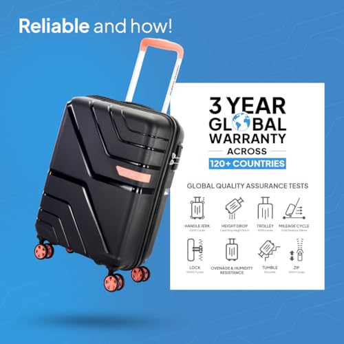 Image of American Tourister Upland Sport 55 CM Small Carry-On Luggage, Polypropylene (PP) Hardside 8 Wheels Spinner Luggage with Combination Lock, Suitcase /Trolley Bag for Travel - Black