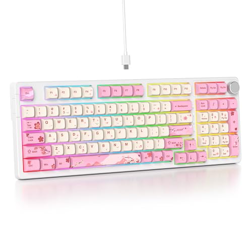Image of surmen Pink Creamy Keyboard with with Number Pad, 96% RGB Full Gasket Mounted Hot Swappable Custom Wired Thocky Keyboard with Knob for Office Gamer (98 Ying)