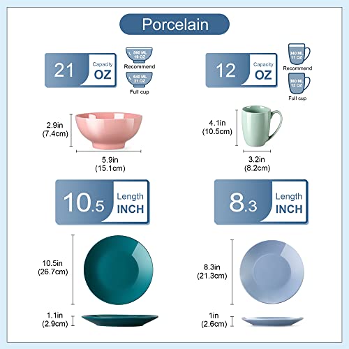 Lovecasa Series Sweet, Porcelain Dinner Service, 16-Piece Combination Service, Blue/Pink, Dinnerware Set for 4 | Dinner Plates, Cups, Dessert Plates & Bowls - Image 4