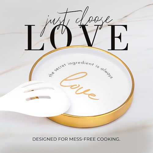 Image of 8 Piece White and Gold Kitchen Utensils - White Silicone Cooking Utensils Set, Ceramic Utensil Holder & Stackable Gold Spoon Rest -Nonstick, Non-Toxic, Heat Resistant, Luxury Kitchen Accessories