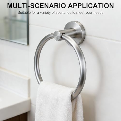 Image of SetSail Towel Holder for Bathroom Wall Silver Towel Ring Stainless Steel Hand Towel Holder Heavy Duty Towel Hanger for Bath, Kitchen Drill Hole, 2 Pack
