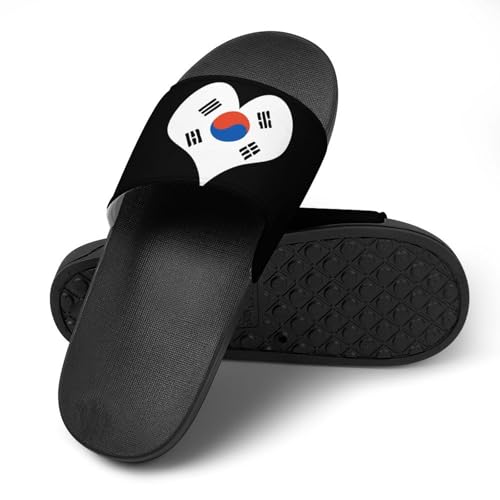 Flag of South Korea Heart Men's Bathroom Slippers Shower Indoor Home Beach Outdoor Shoes for Women4