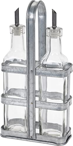 Galvog® Oil and Vinegar Dispenser Set With Holder | 2 in 1 Oil Dispenser Bottle Taper Pourer & Stand - Glass Vinegar Bottle Refillable Olive Oil Dispenser Drizzler Container 500ml