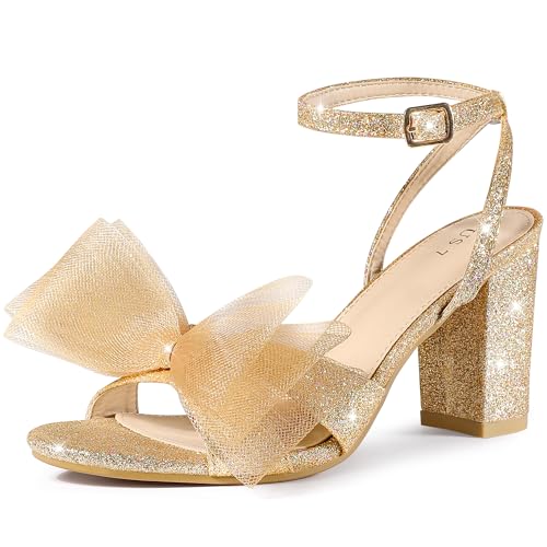 Sandales à talons hauts Perphy avec nœud en maille pailletée pour femme chic