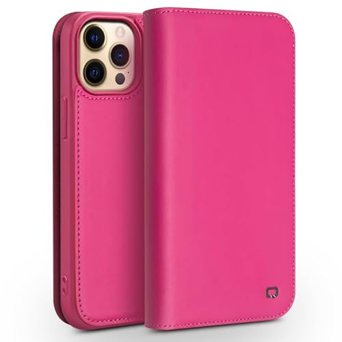 Yidai-Silu Etui z klapką na telefon iPhone 13 Pro Max z prawdziwej skóry (wykwintna, gładka powierzchnia) portfel ochrona przed uderzeniami, etui odporne na odciski palców do iPhone 13 Pro Max 6,7" - różowe