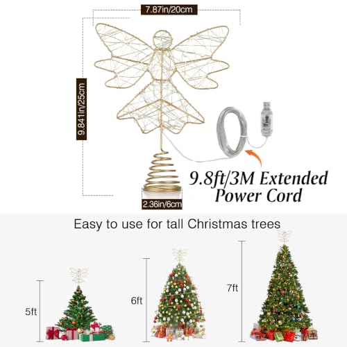 Lewondr Christbaumspitze Engel, 9,8 Zoll Glitzernd Weihnachtsdeko LED Weihnachten Baumspitze mit Timer… – Ansicht 4