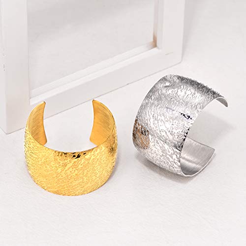 U7 Women Statement Wide Wristband Stainless Steel Rough Grain Surface Cuff Bracelet Bangle, With Gift Box (Gold) #TOP2