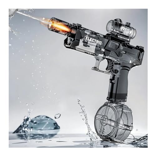 MNJCK Electric Water Gun with Muzzle Flash, High Capacity Powered Water Gun, 28-32 FT Range Automatic Water Toys Summer Outdoor Pool, Rechargeable Battle Water Games Gun for Kids Adults