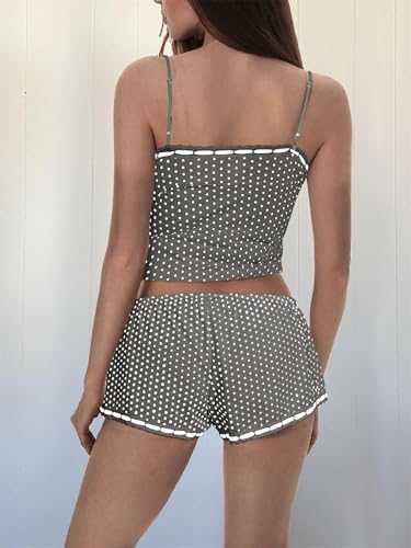 Image of Yuemengxuan Women Y2k Polka Dot Pajamas Sets 2 Piece Sexy Summer Outfits Set Sleeveless Strappy Cami Top Crop Top Shorts Set