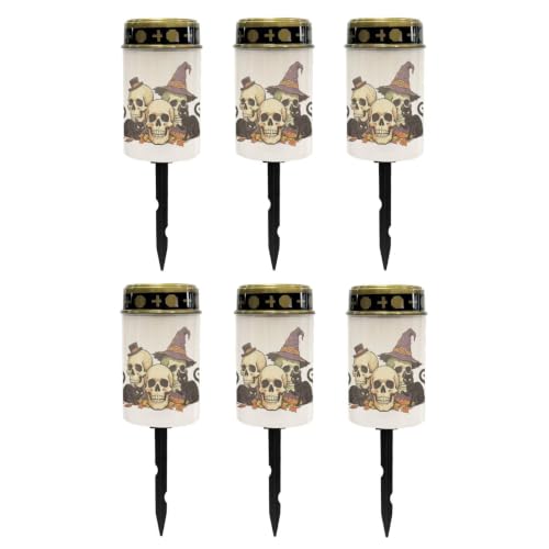 Image of Poceacles Solar Lights Outdoor Grave Candle for Cemetery Decoration Solar Outdoor Lights for Garden Lawn Backyard Pathway Decor, Skull Black Cat Leaf Print, Pack of 6