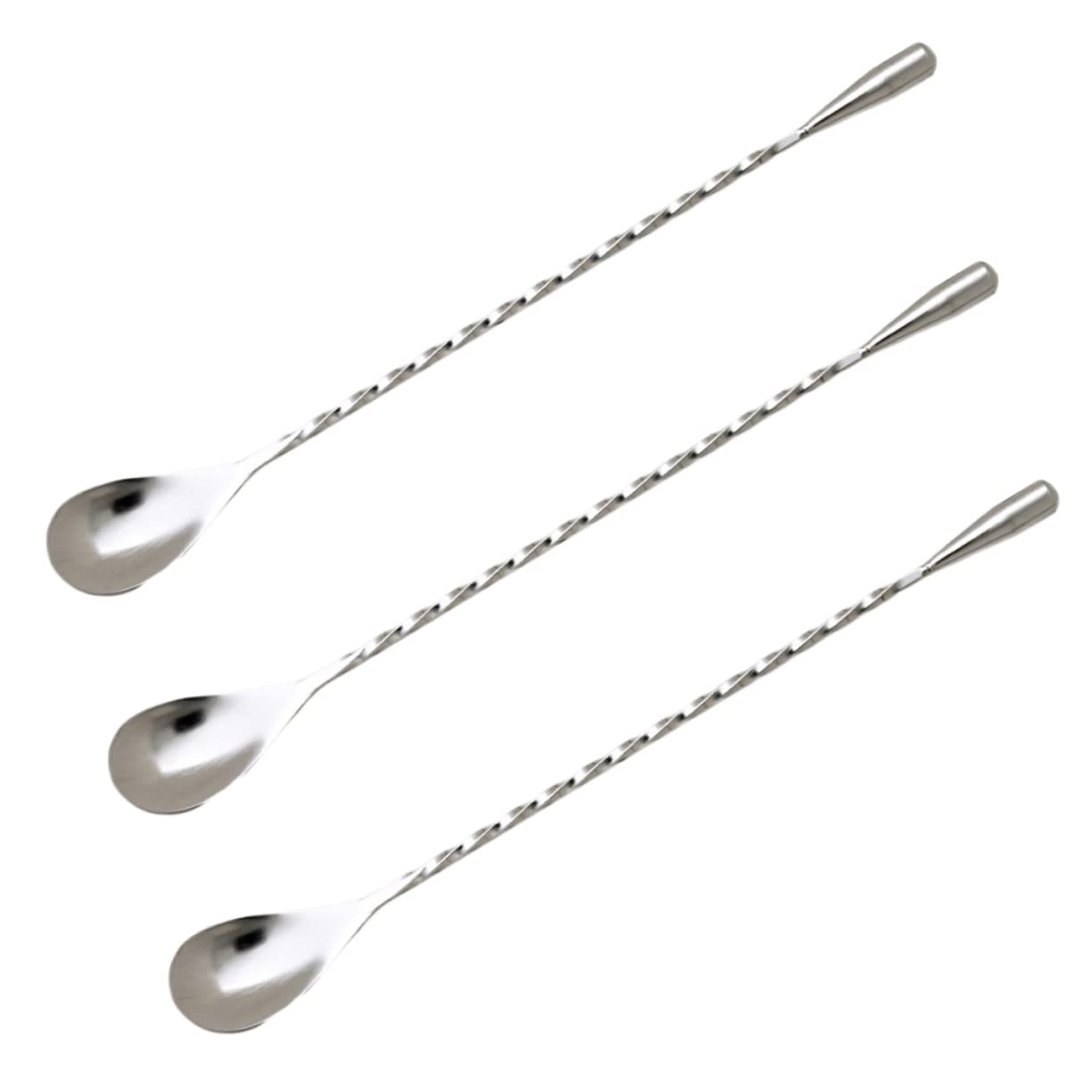 GRIRIW 3pcs Stainless Steel Long Handle Mixing Spoons Spiral Bar Stirring Spoons Ice Spoons for Bar Home