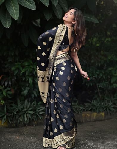 Image of SIRIL Women's Banarasi Kanjivaram Soft Silk Jacquard Saree with Unstitched Blouse Piece