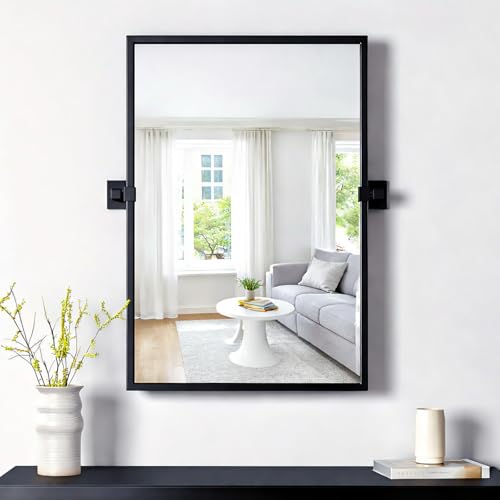 NXHOME Rectangle Bathroom Mirror - 24x36 Inch Black Metal Framed Tilting Beveled Vanity Mirrors, Modern Pivot Mirror for Bedroom Bathroom Living Room Entrance
