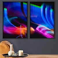 2 Piece Framed Canvas Wall Art Abstract Colorful Art Lights Canvas Prints Home Artwork Decoration for Living Room,Bedroom - 16