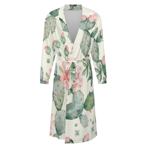 Cactus And Flowers Soft Robe Long Sleeve Bathrobes V Neck Sleepwear Spa Robes with Belt Men Woman4