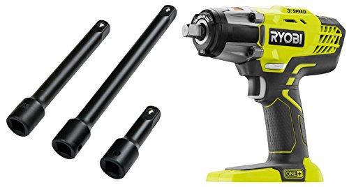 Ryobi P261 18V ONE+ 3-Speed 1/2 in. Cordless Impact Wrench (Bare Tool) with 1/2 in. Drive 3,6,8 in. Impact Extension Bar Set (3-Piece)