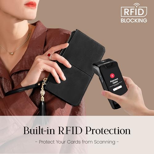 befen genuine leather wristlet clutch for women ultra-slim ladies credit card holder wallet purses with rfid protection