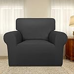 PureFit Super Stretch Chair Sofa Slipcover – Spandex Non Slip Soft Couch Sofa Cover, Washable Furniture Protector with Non Skid Foam and Elastic Bottom for Kids, Pets （Chair, Dark Gray） - Image 2