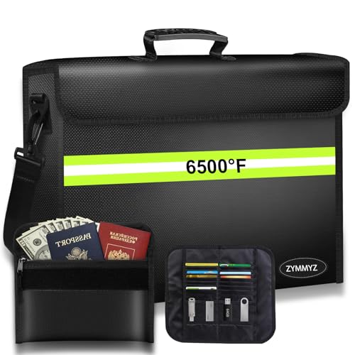 Large Fireproof Bag 6500F with Lock/Removable Folder Layers/Small Fireproof Cash Bag Upgraded 10 Layers Heat InsulatedWaterproof Zipper Portable Home Travel for Documents(16.5x12.4x5.5 inches)