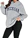 Avanova Women Michigan Graphic Hoodie Oversized Long Sleeve Pullover Sweatshirt Pockets Grey M Small