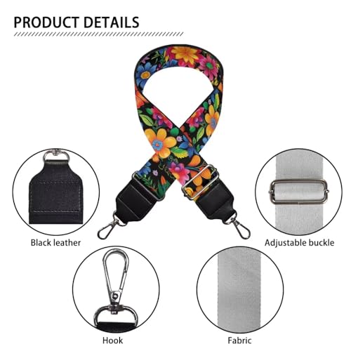 Image of TODIYADDU Colorful Daisy Floral Handbag Straps Crossbody Purse Trendy Shoulder Strap Replacement Strap for Crossbody Bag for Women Bag Straps for Handbags Fit for Guitar Instrument Computer Bag