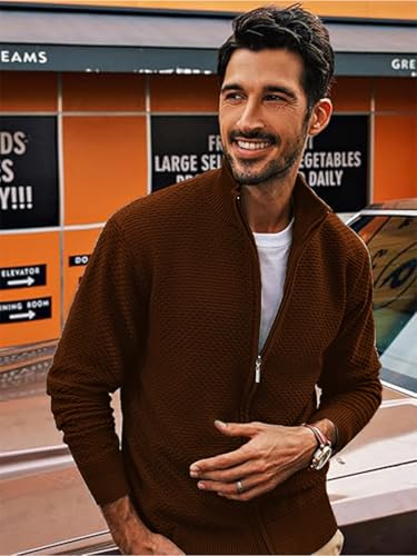 Image of TYSORT Men's Cotton Full Sleeve High Neck Full Zipper Sweater for Men, Cable Knitted Cardigan for Men