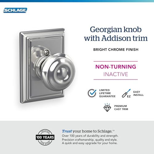 Image of SCHLAGE Lock Company SCHLAGE Knob with Addison Trim Non-Turning Lock, Bright Chrome (F170 GEO 625 ADD)