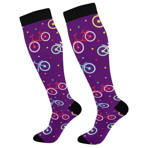 Dussdil Color Bicycles Compression Socks for Women Men Christmas Circulation Long Knee Socks for Winter Warm Stockings Socks