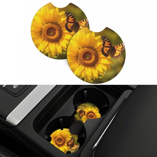 Set de 2 portavasos para carro diseño girasol y mariposa miniatura 1