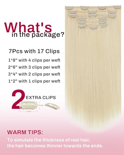 Image of Moresoo Long Blonde Clip in Hair Extensions 24 inch Golden Platinum Blonde Real Human Hair Extensions Clip ins Remy for Women Long Straight 120g /7pcs 24 inch