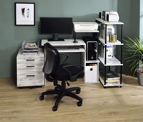 GOLGAILY 72" W x 36" D x 30" H Computer Desk Antique White & Black Finish Keyboard Tray Included