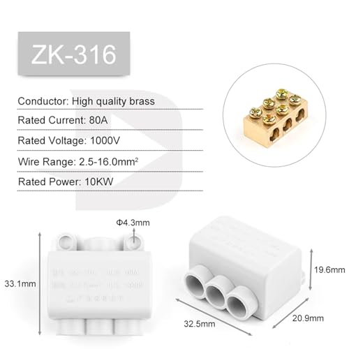 Bloque de terminales de cableado de tornillo ZK-316 para solucionar caídas de tensión en cables 2