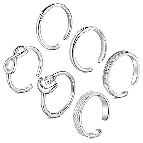 LAURITAMI Sliver 6PCs CZ Simulated Diamond Stackable Ring Open Toe Rings Pinky Ring Gifts Set for Women