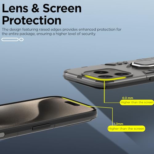 Image of Pikkme Back Cover for iPhone 16 Pro | 360 Protection | Ring Holder | Kickstand | Tough Armor Case (Black)